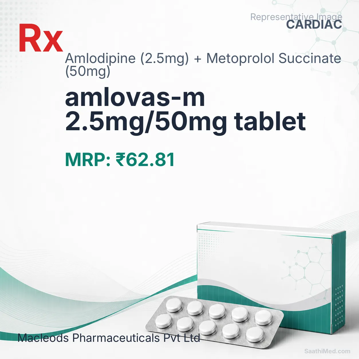 amlovas-m 2.5mg/50mg tablet Allopathy (Amlodipine (2.5mg)) - Uses in Hindi, Side Effects, Substitutes & Price in India