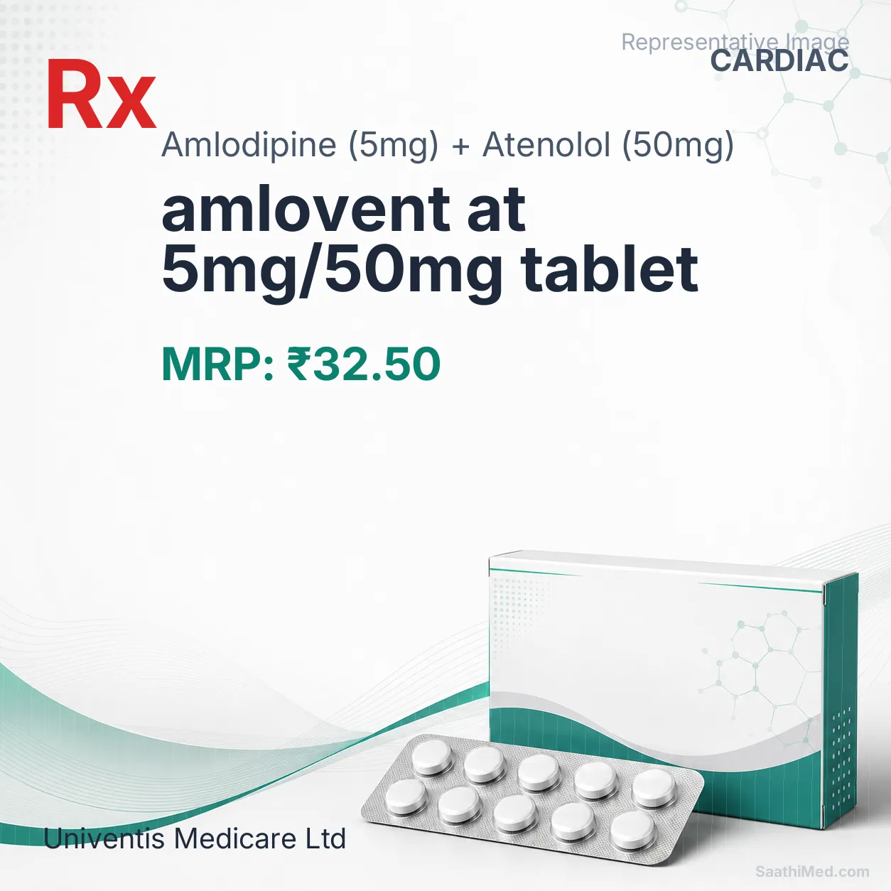 amlovent at 5mg/50mg tablet Allopathy (Amlodipine (5mg)) - Uses in Hindi, Side Effects, Substitutes & Price in India
