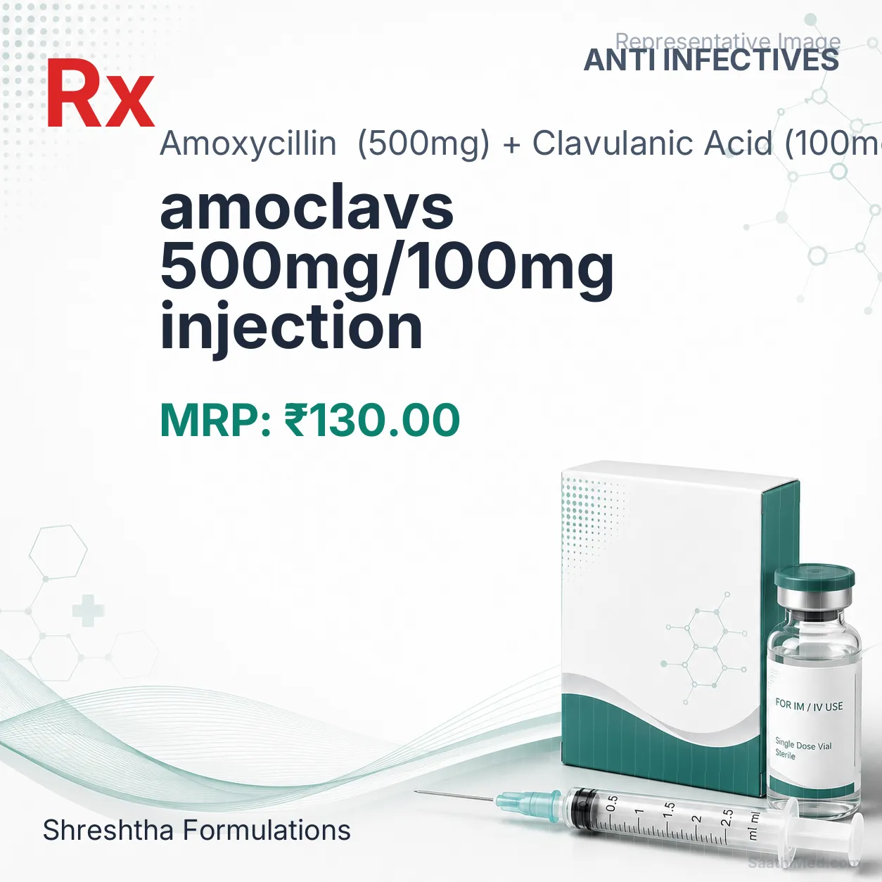 amoclavs 500mg/100mg injection Allopathy (Amoxycillin (500mg)) - Uses in Hindi, Side Effects, Substitutes & Price in India