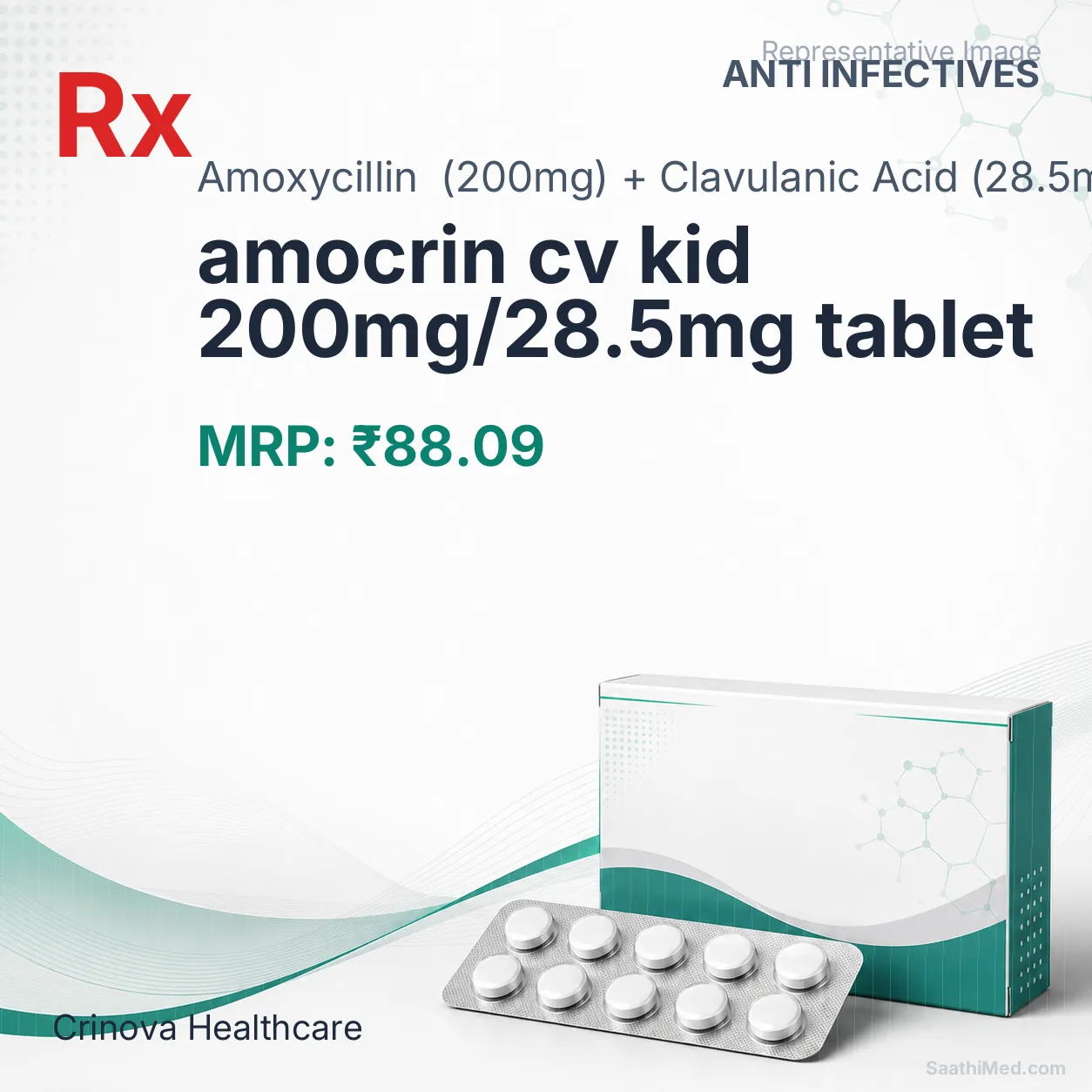 amocrin cv kid 200mg/28.5mg tablet Allopathy (Amoxycillin (200mg)) - Uses in Hindi, Side Effects, Substitutes & Price in India