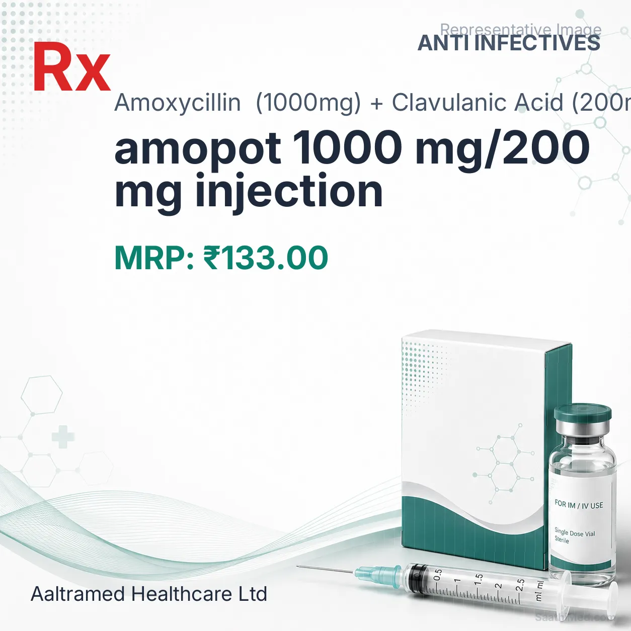 amopot 1000 mg/200 mg injection Allopathy (Amoxycillin (1000mg)) - Uses in Hindi, Side Effects, Substitutes & Price in India