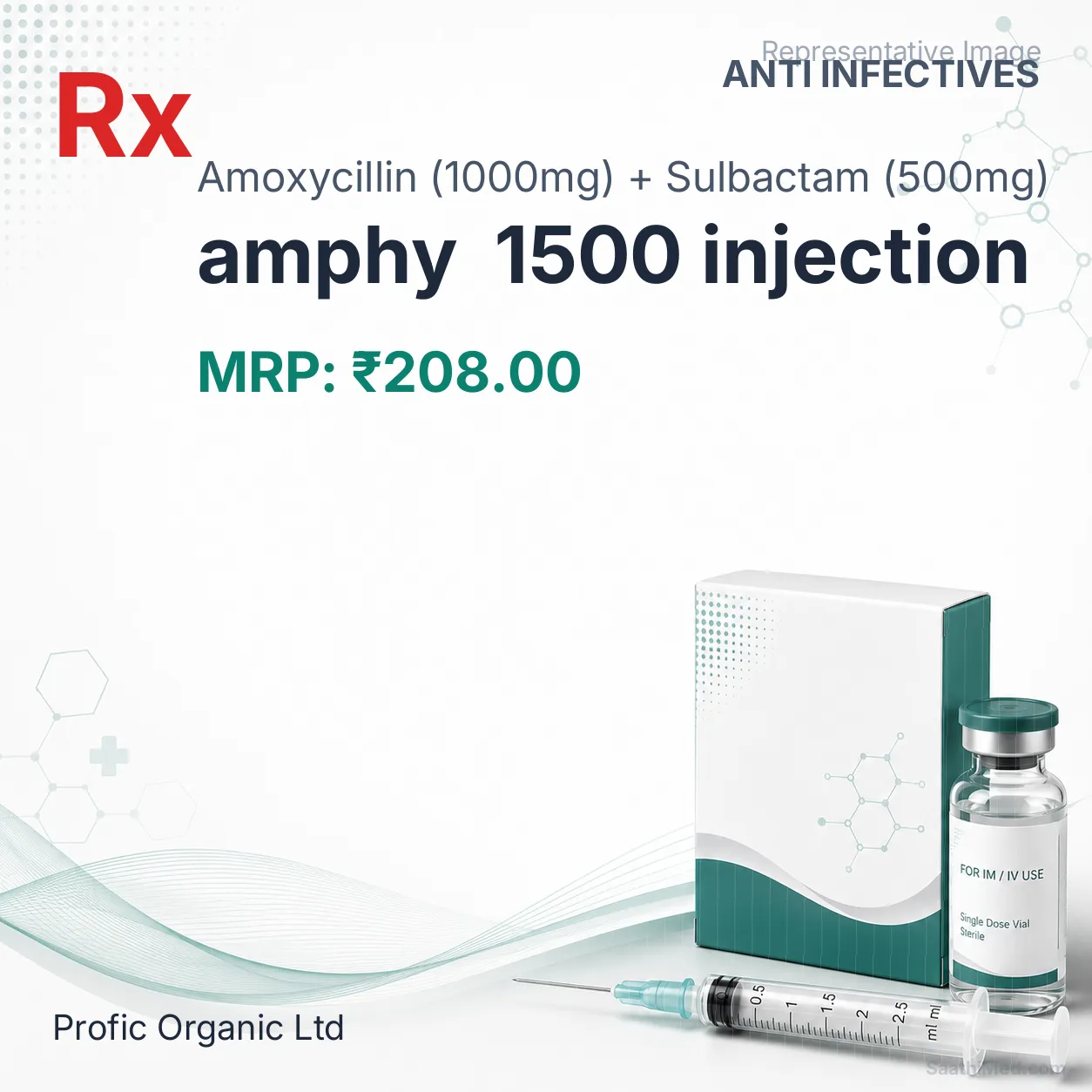amphy  1500 injection Allopathy (Amoxycillin (1000mg)) - Uses in Hindi, Side Effects, Substitutes & Price in India