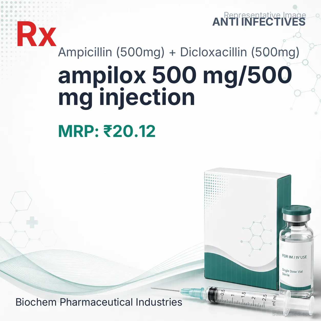 ampilox 500 mg/500 mg injection Allopathy (Ampicillin (500mg)) - Uses in Hindi, Side Effects, Substitutes & Price in India