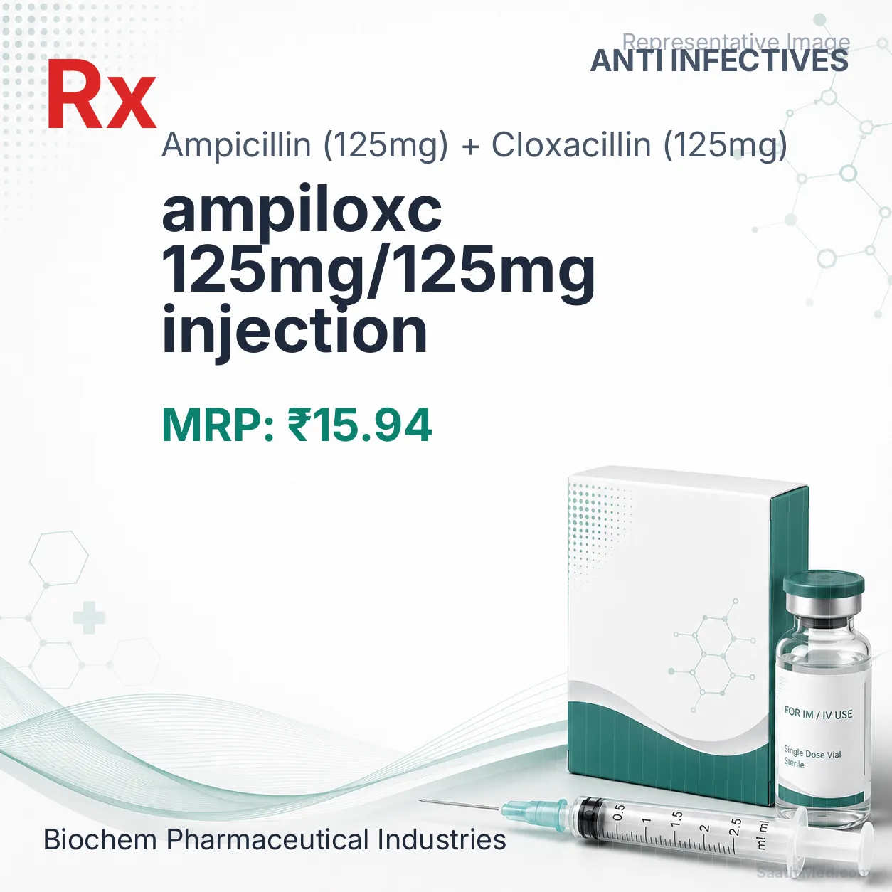 ampiloxc 125mg/125mg injection Allopathy (Ampicillin (125mg)) - Uses in Hindi, Side Effects, Substitutes & Price in India