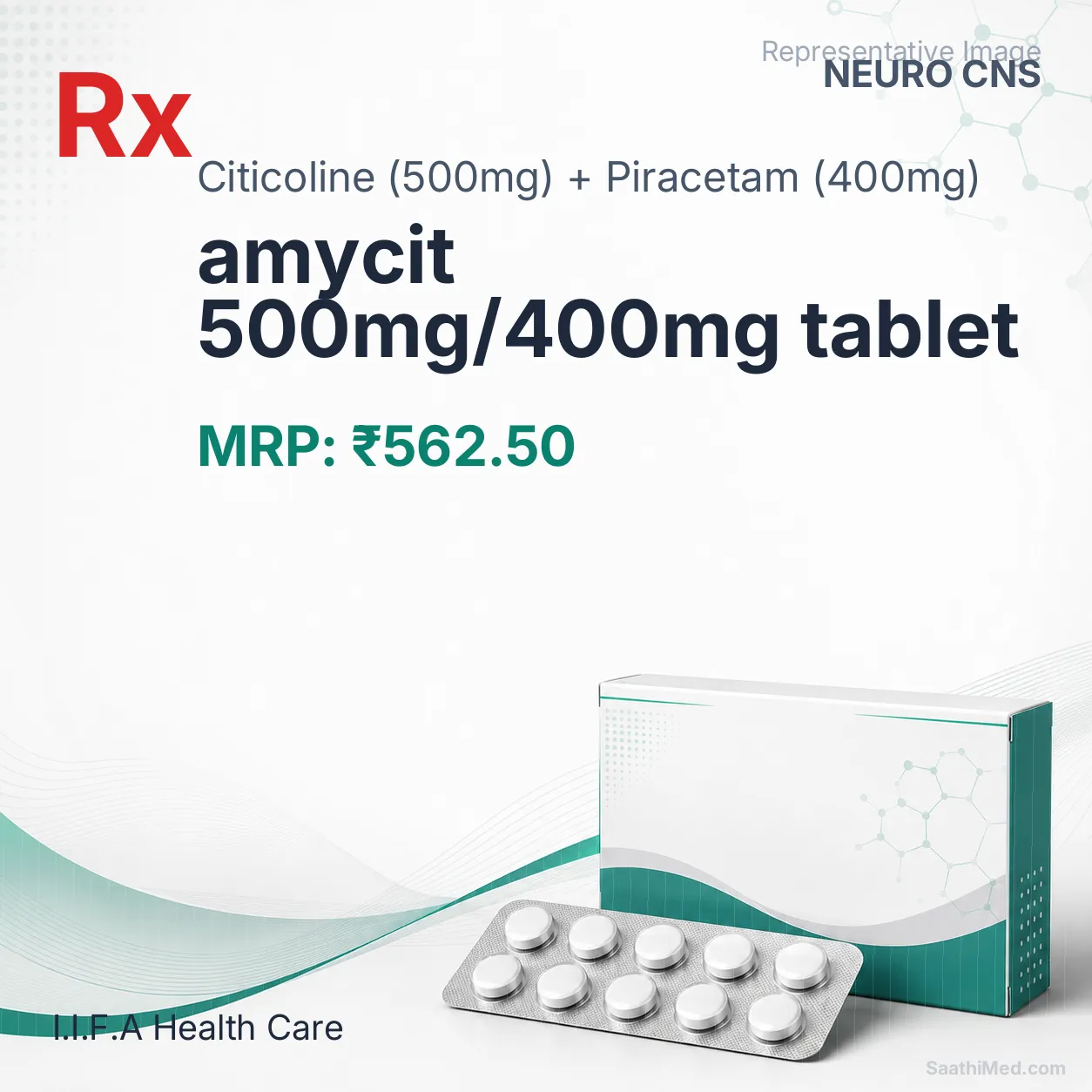 amycit 500mg/400mg tablet Allopathy (Citicoline (500mg)) - Uses in Hindi, Side Effects, Substitutes & Price in India