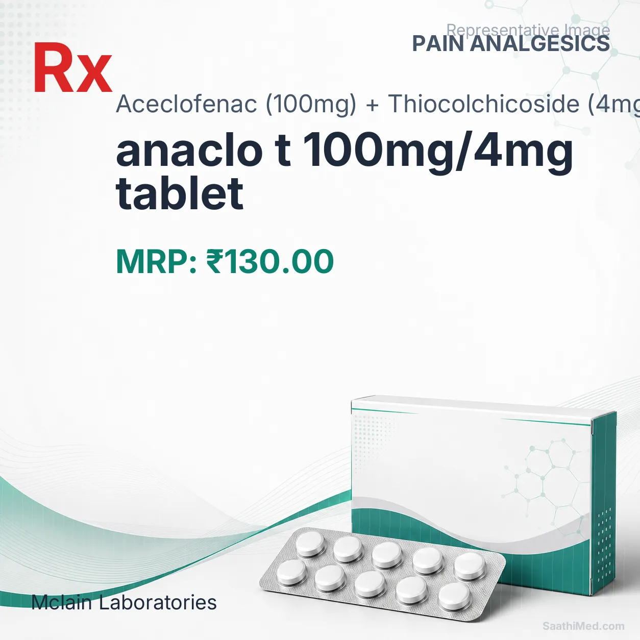 anaclo t 100mg/4mg tablet Allopathy (Aceclofenac (100mg)) - Uses in Hindi, Side Effects, Substitutes & Price in India