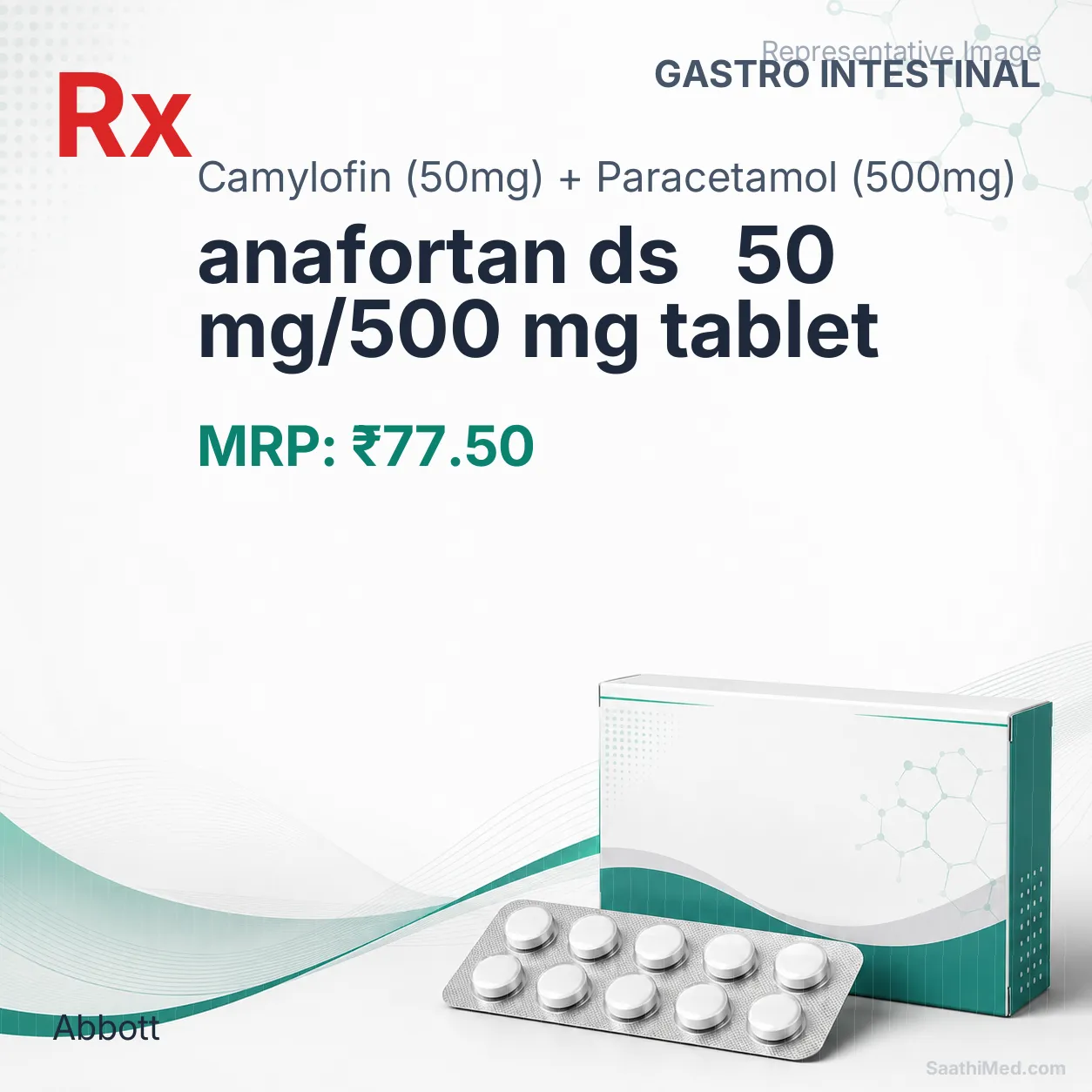 anafortan ds   50 mg/500 mg tablet Allopathy (Camylofin (50mg)) - Uses in Hindi, Side Effects, Substitutes & Price in India