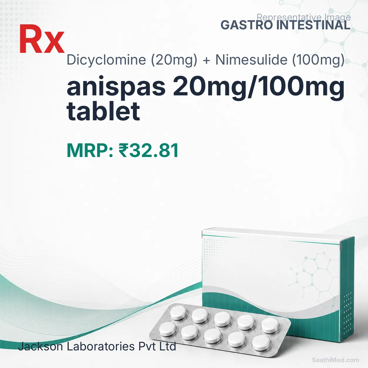 anispas 20mg/100mg tablet Allopathy (Dicyclomine (20mg)) - Uses in Hindi, Side Effects, Substitutes & Price in India