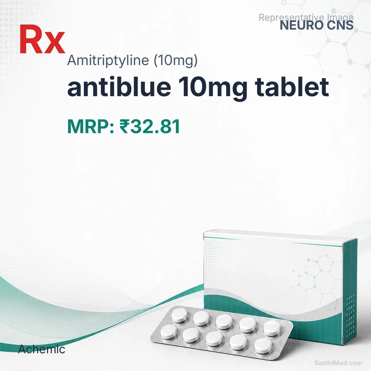antiblue 10mg tablet Allopathy (Amitriptyline (10mg)) - Uses in Hindi, Side Effects, Substitutes & Price in India