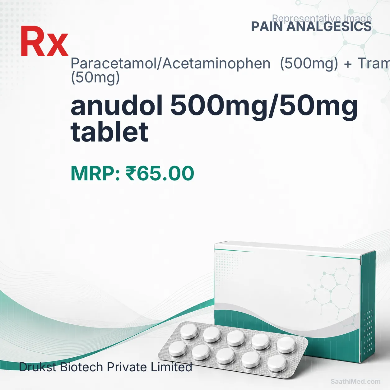anudol 500mg/50mg tablet Allopathy (Paracetamol/Acetaminophen (500mg)) - Uses in Hindi, Side Effects, Substitutes & Price in India