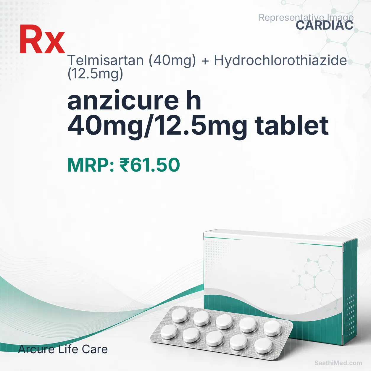anzicure h 40mg/12.5mg tablet Allopathy (Telmisartan (40mg)) - Uses in Hindi, Side Effects, Substitutes & Price in India