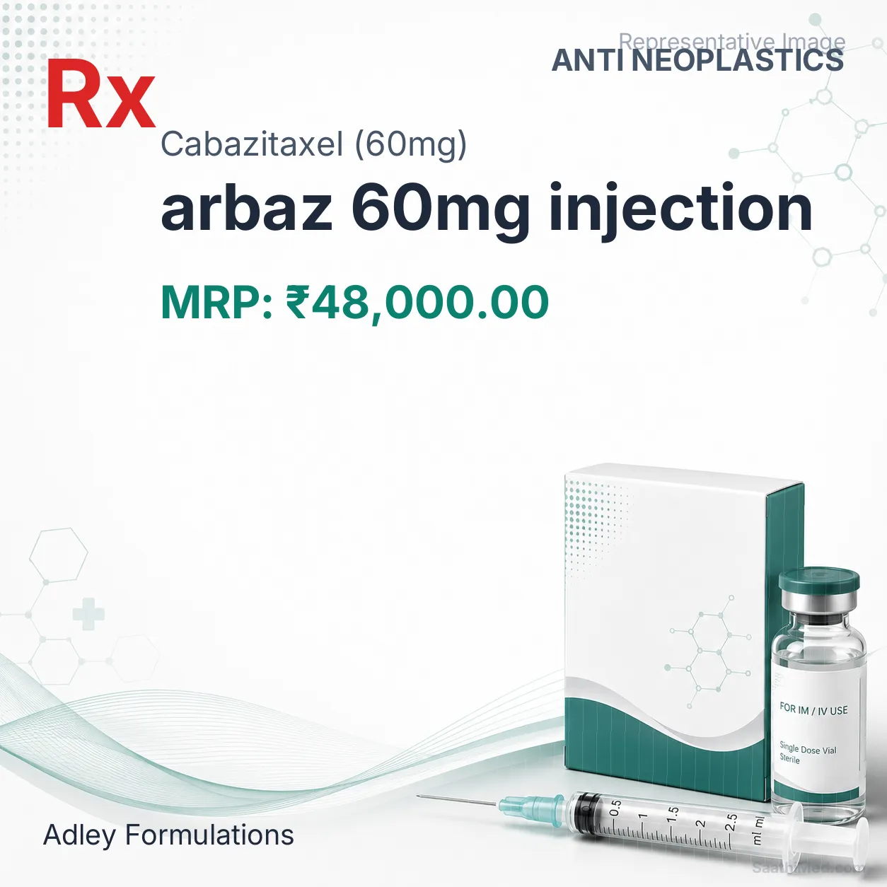 arbaz 60mg injection Allopathy (Cabazitaxel (60mg)) - Uses in Hindi, Side Effects, Substitutes & Price in India