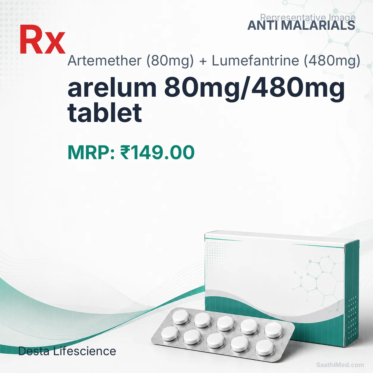 arelum 80mg/480mg tablet Allopathy (Artemether (80mg)) - Uses in Hindi, Side Effects, Substitutes & Price in India