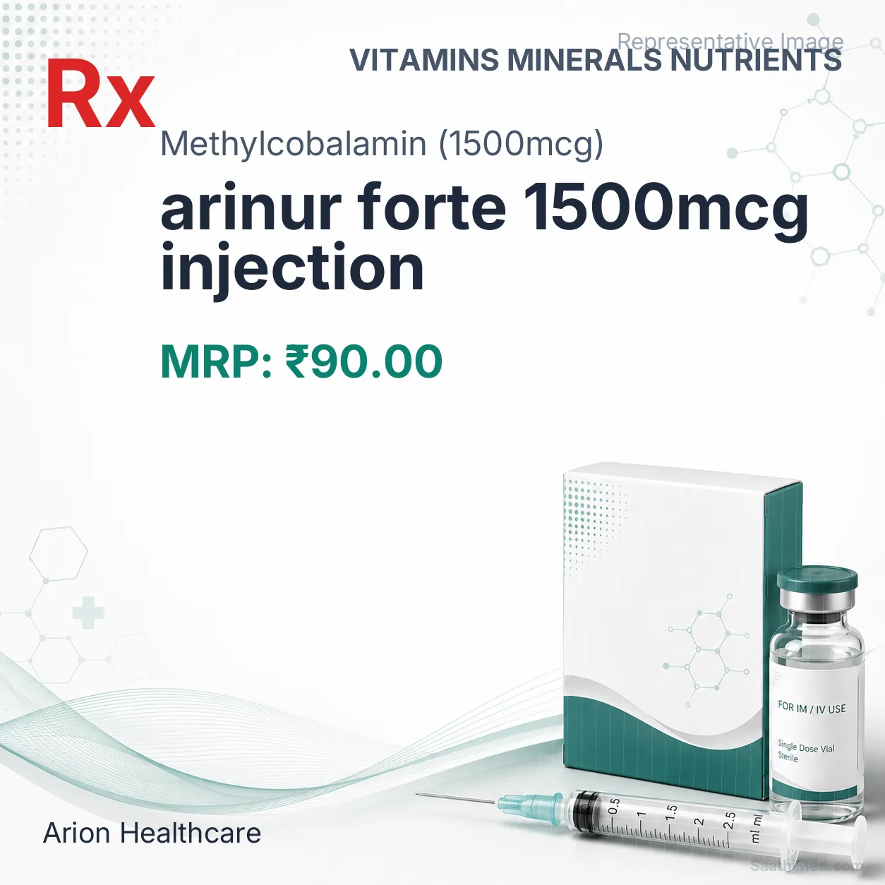 arinur forte 1500mcg injection Allopathy (Methylcobalamin (1500mcg)) - Uses in Hindi, Side Effects, Substitutes & Price in India