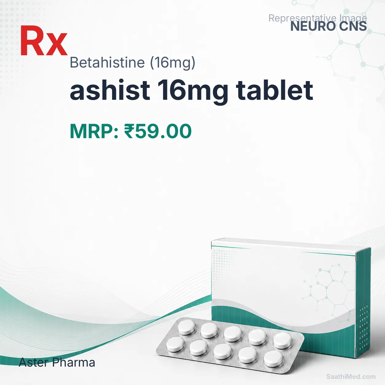 ashist 16mg tablet Allopathy (Betahistine (16mg)) - Uses in Hindi, Side Effects, Substitutes & Price in India