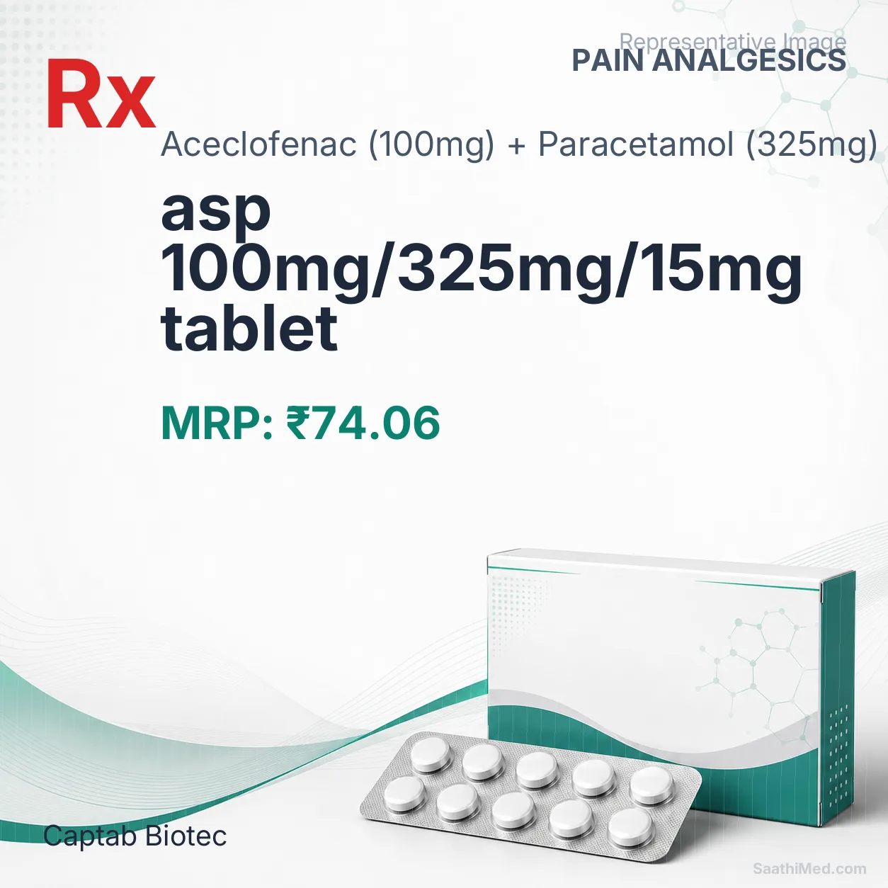 asp 100mg/325mg/15mg tablet Allopathy (Aceclofenac (100mg)) - Uses in Hindi, Side Effects, Substitutes & Price in India
