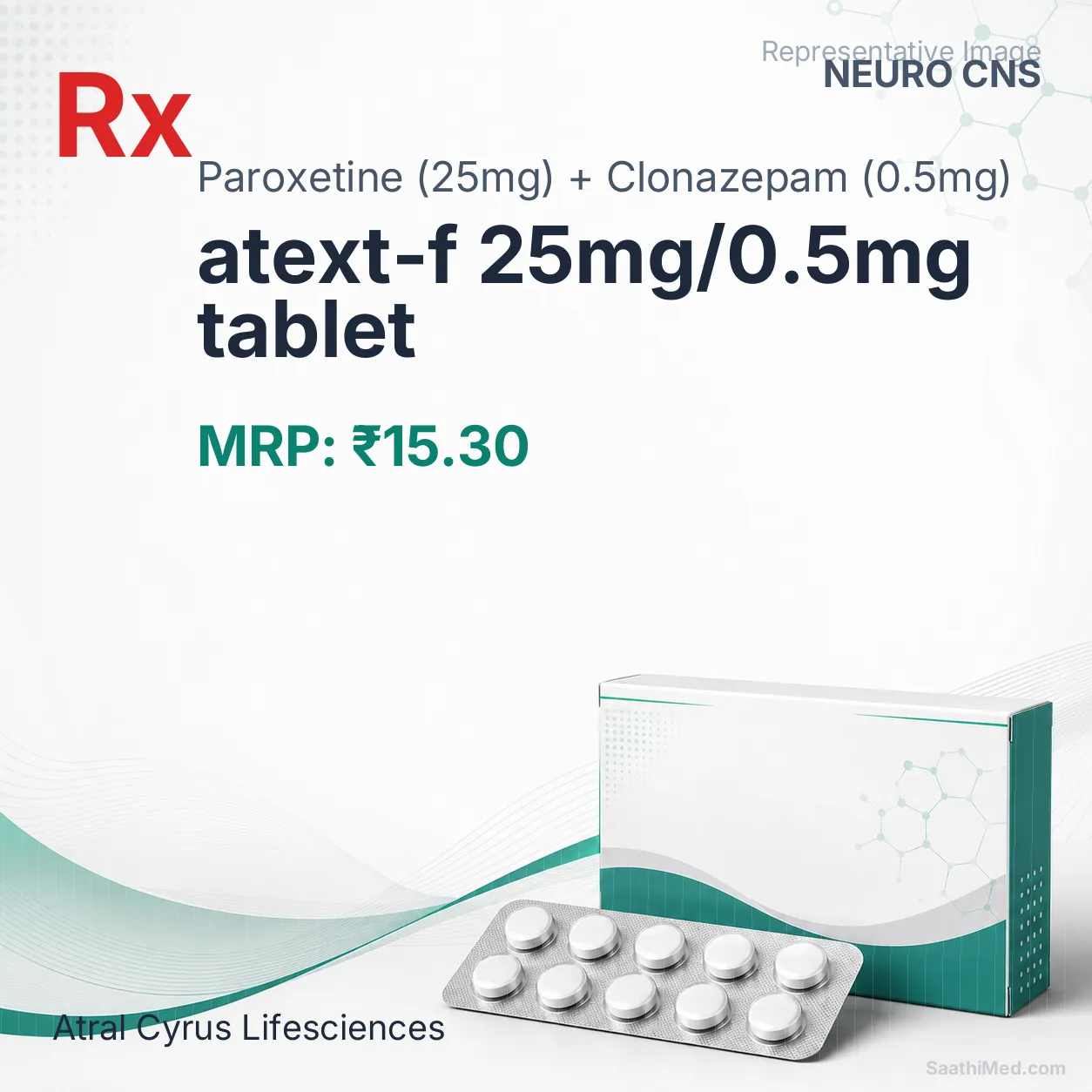 atext-f 25mg/0.5mg tablet Allopathy (Paroxetine (25mg)) - Uses in Hindi, Side Effects, Substitutes & Price in India