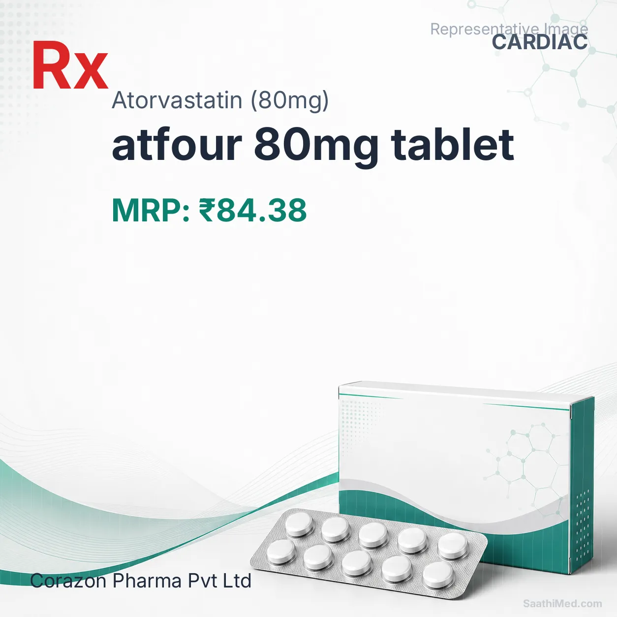 atfour 80mg tablet Allopathy (Atorvastatin (80mg)) - Uses in Hindi, Side Effects, Substitutes & Price in India