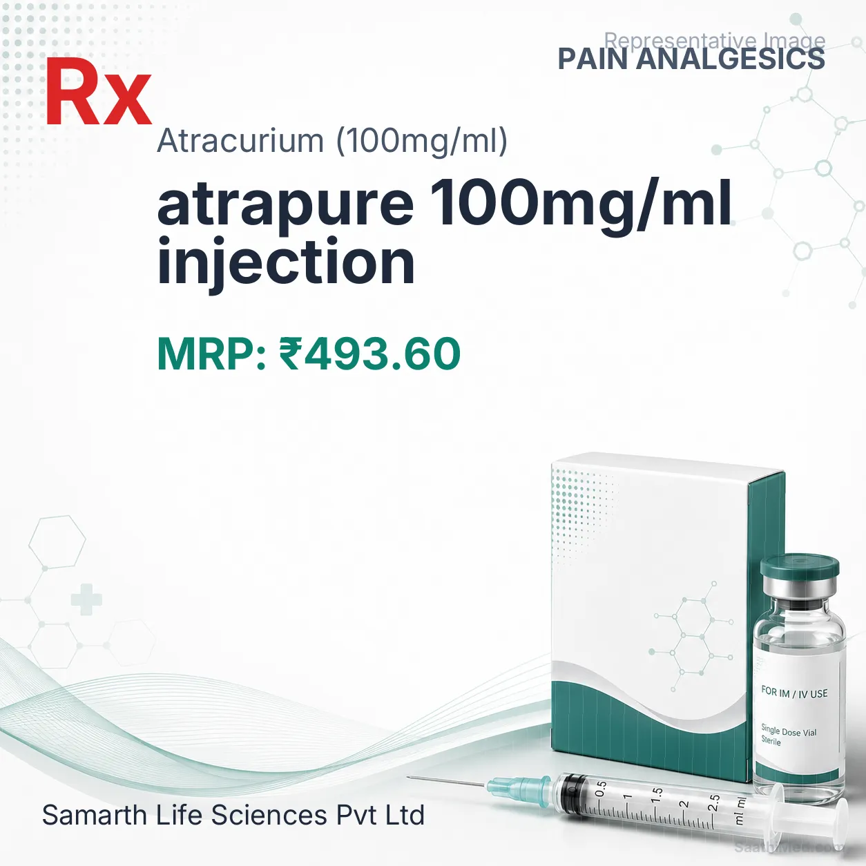 atrapure 100mg/ml injection Allopathy (Atracurium (100mg/ml)) - Uses in Hindi, Side Effects, Substitutes & Price in India