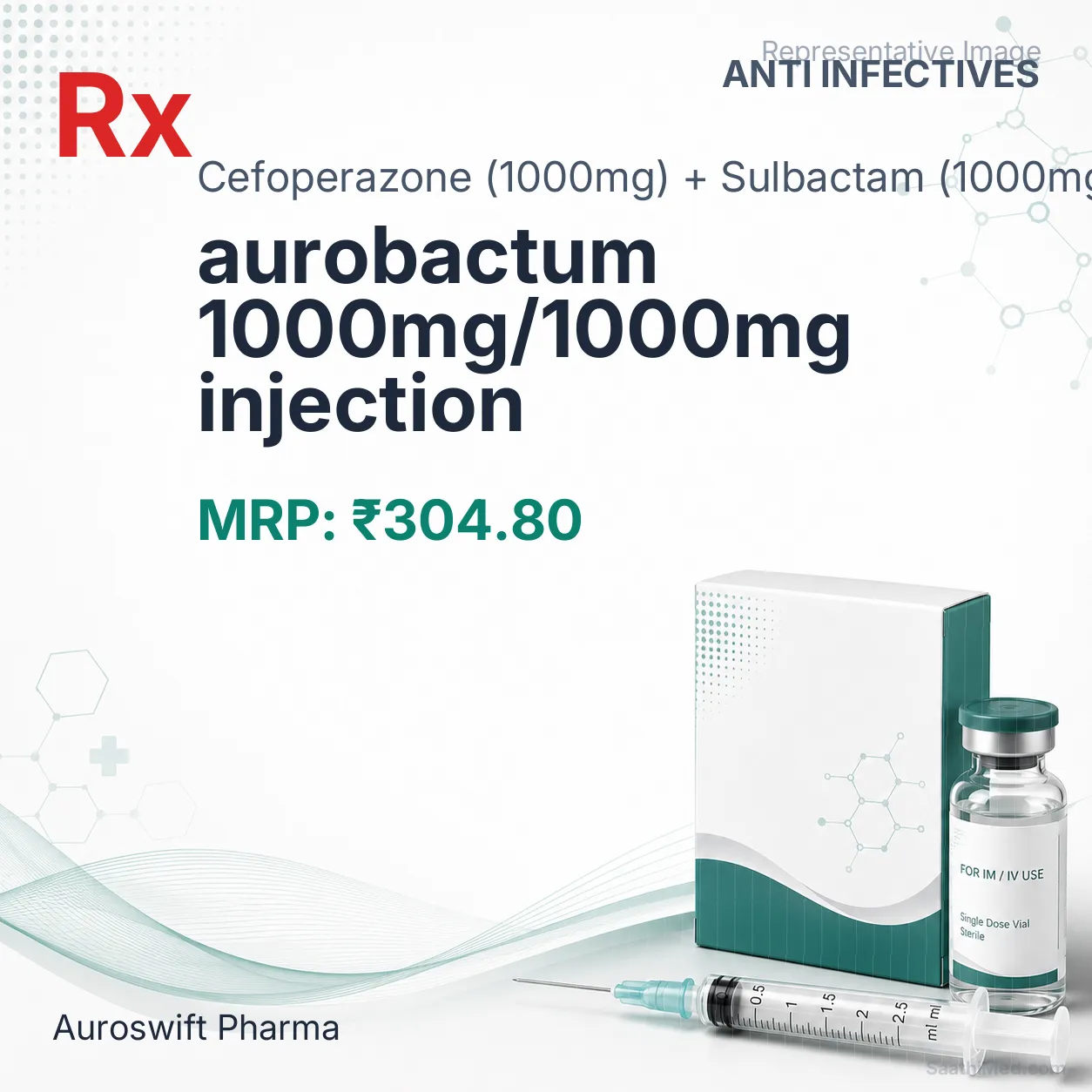 aurobactum 1000mg/1000mg injection Allopathy (Cefoperazone (1000mg)) - Uses in Hindi, Side Effects, Substitutes & Price in India