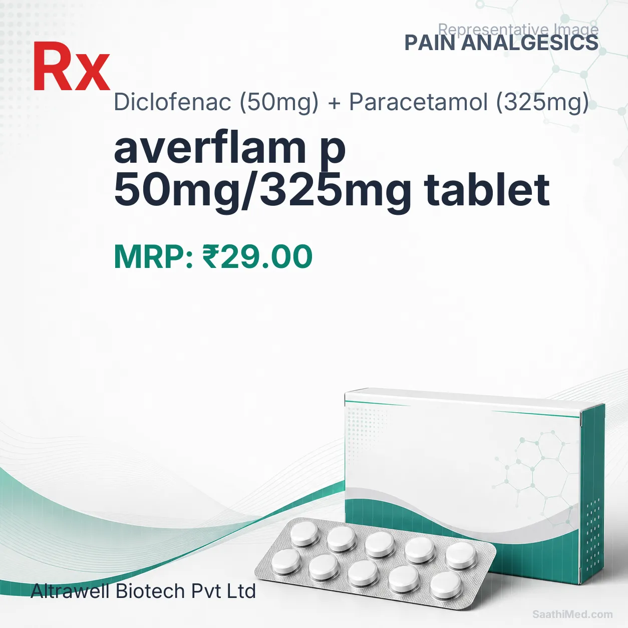 averflam p 50mg/325mg tablet Allopathy (Diclofenac (50mg)) - Uses in Hindi, Side Effects, Substitutes & Price in India