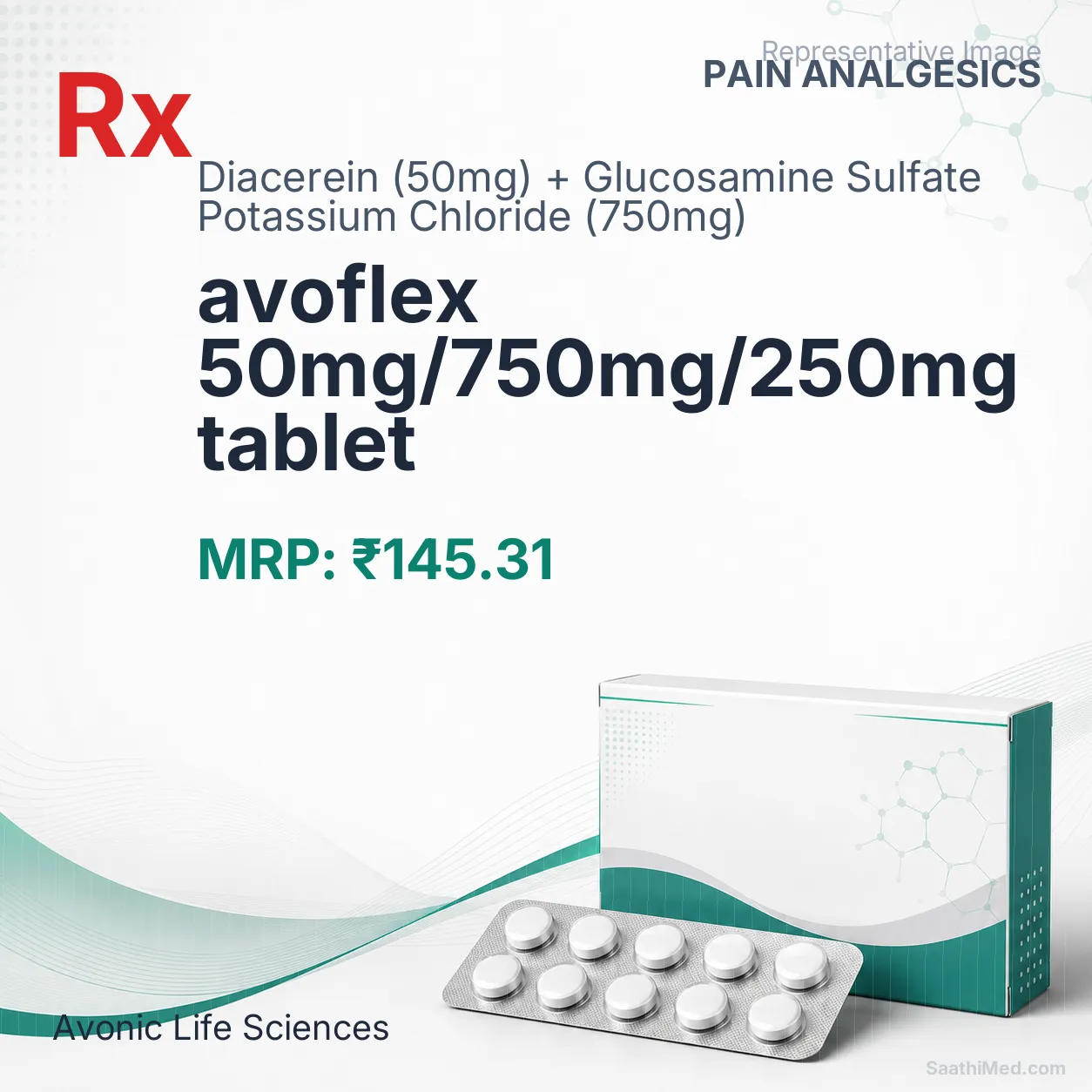 avoflex 50mg/750mg/250mg tablet Allopathy (Diacerein (50mg)) - Uses in Hindi, Side Effects, Substitutes & Price in India
