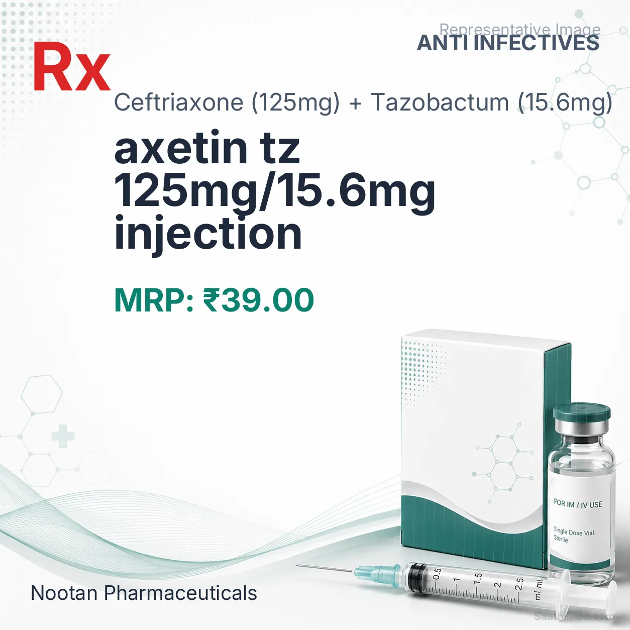 axetin tz 125mg/15.6mg injection Allopathy (Ceftriaxone (125mg)) - Uses in Hindi, Side Effects, Substitutes & Price in India