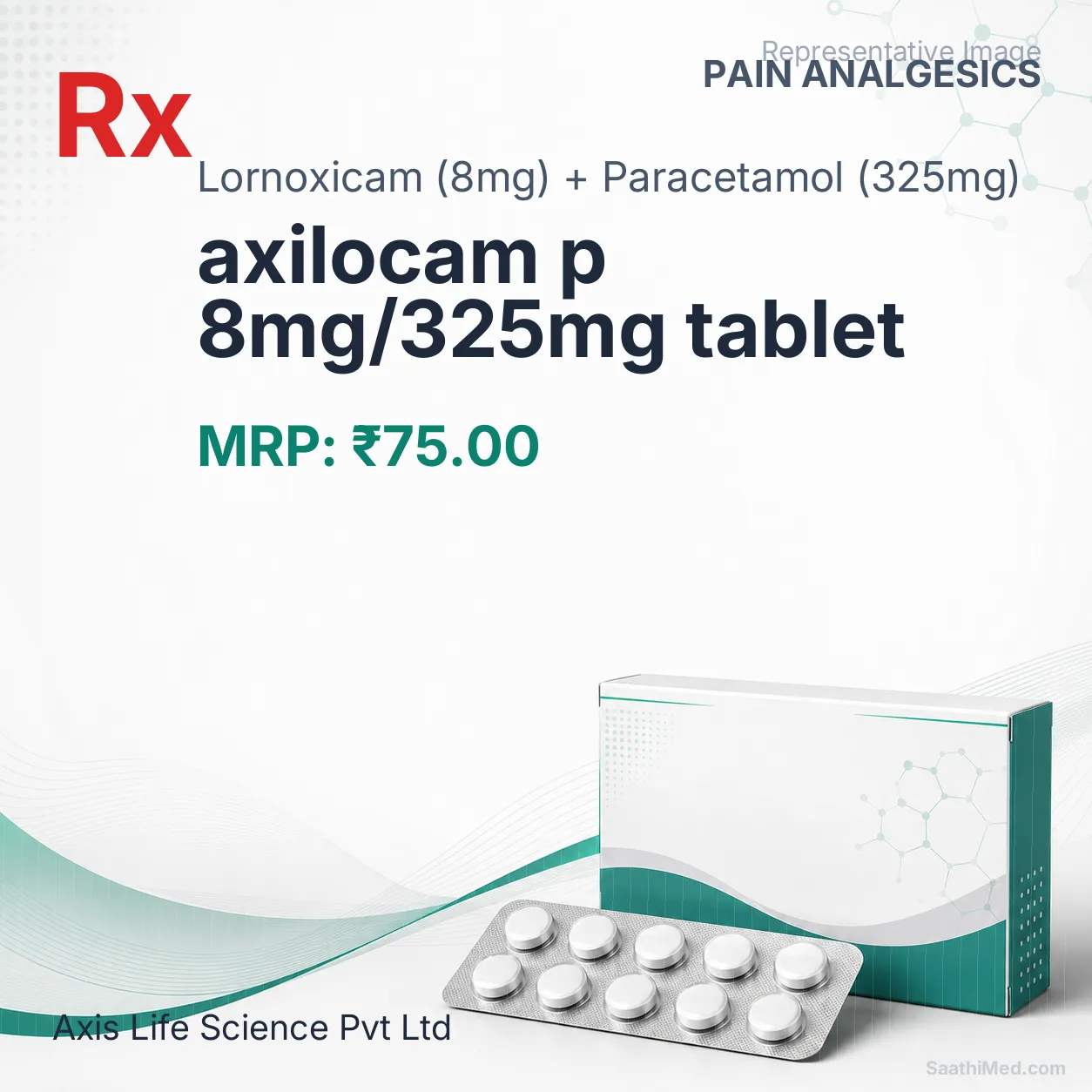 axilocam p 8mg/325mg tablet Allopathy (Lornoxicam (8mg)) - Uses in Hindi, Side Effects, Substitutes & Price in India