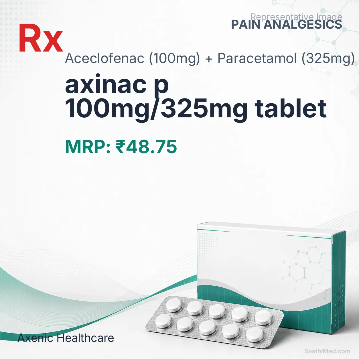 axinac p 100mg/325mg tablet Allopathy (Aceclofenac (100mg)) - Uses in Hindi, Side Effects, Substitutes & Price in India
