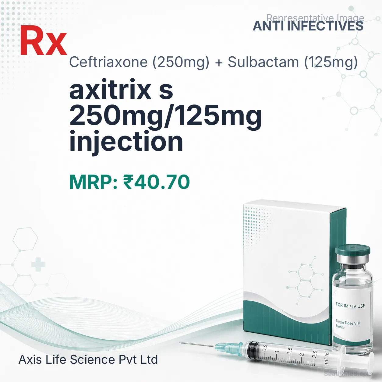 axitrix s 250mg/125mg injection Allopathy (Ceftriaxone (250mg)) - Uses in Hindi, Side Effects, Substitutes & Price in India