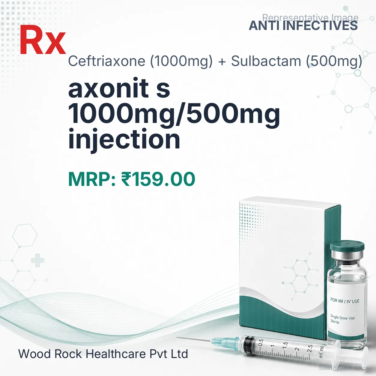 axonit s 1000mg/500mg injection Allopathy (Ceftriaxone (1000mg)) - Uses in Hindi, Side Effects, Substitutes & Price in India