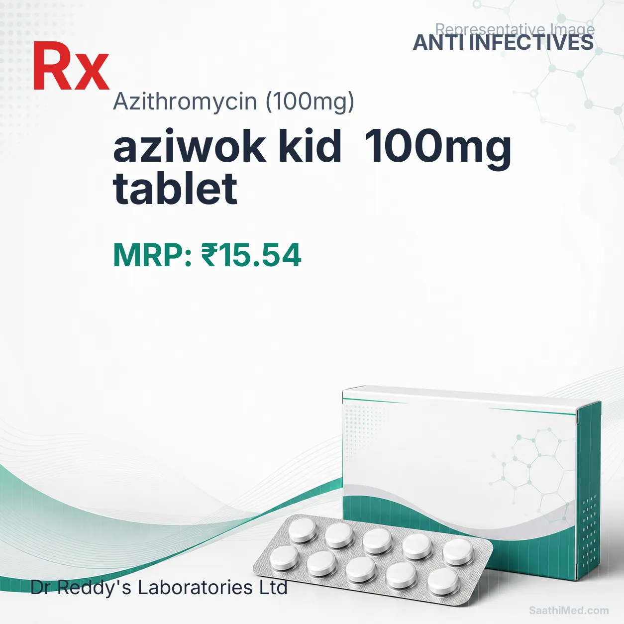 aziwok kid  100mg tablet Allopathy (Azithromycin (100mg)) - Uses in Hindi, Side Effects, Substitutes & Price in India