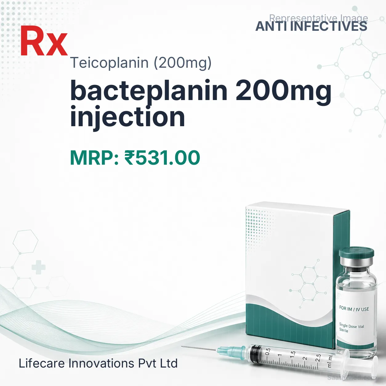 bacteplanin 200mg injection - Teicoplanin (200mg) medicine