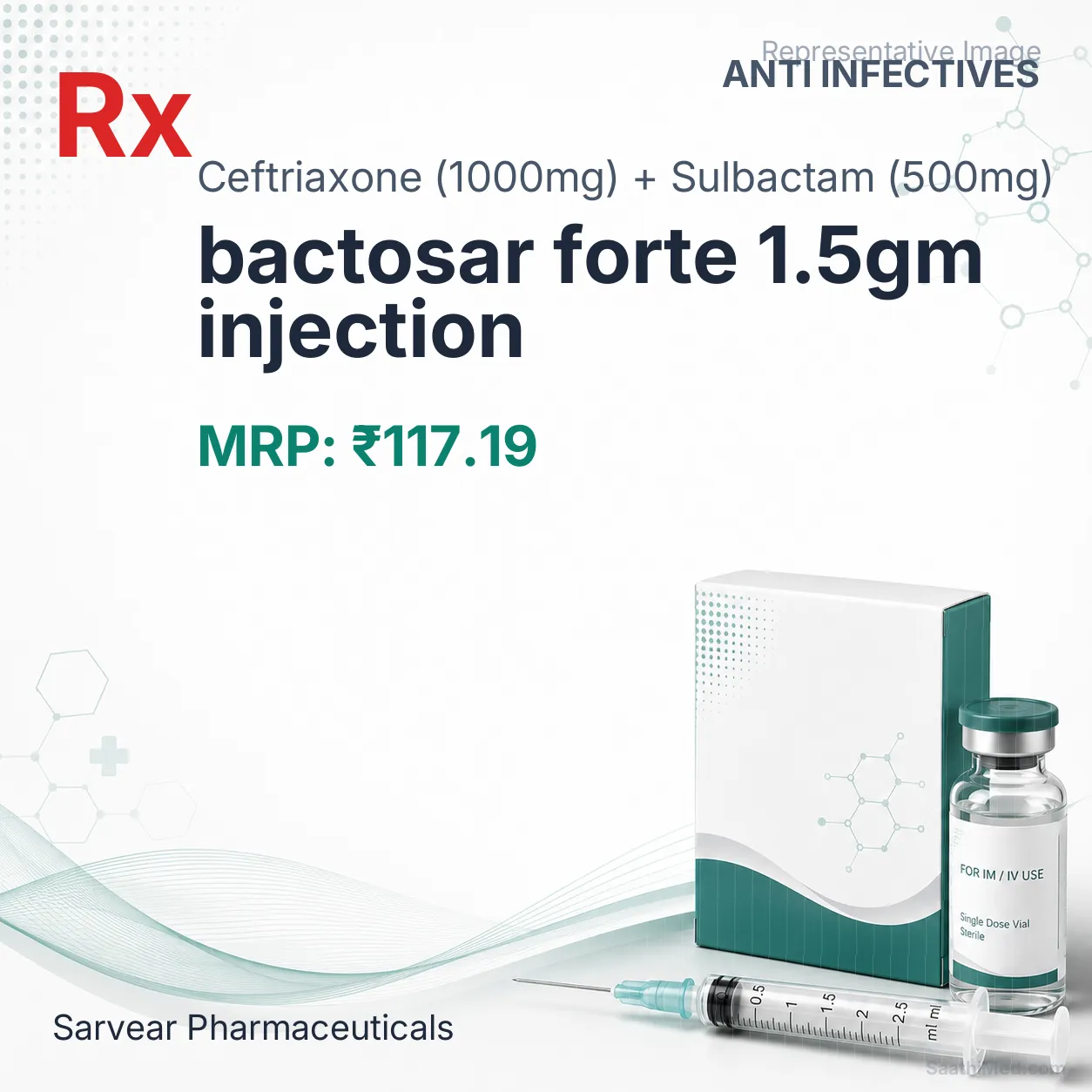 bactosar forte 1.5gm injection Allopathy (Ceftriaxone (1000mg)) - Uses in Hindi, Side Effects, Substitutes & Price in India