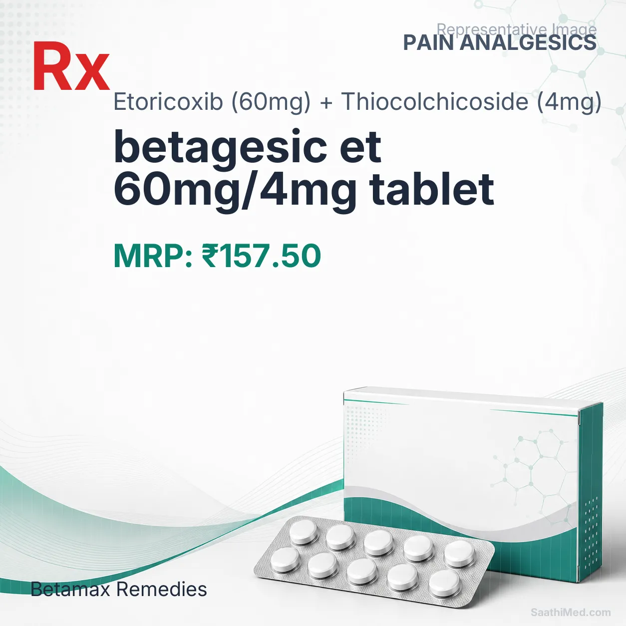 betagesic et 60mg/4mg tablet Allopathy (Etoricoxib (60mg)) - Uses in Hindi, Side Effects, Substitutes & Price in India