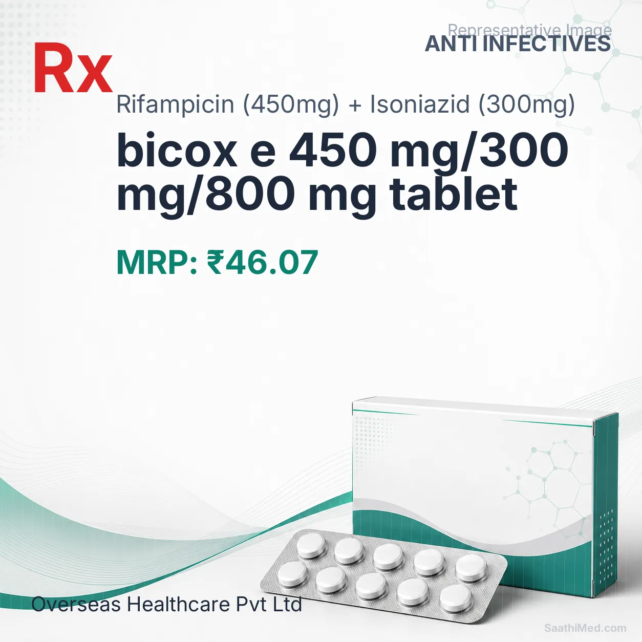 bicox e 450 mg/300 mg/800 mg tablet - Rifampicin (450mg) + Isoniazid (300mg) medicine