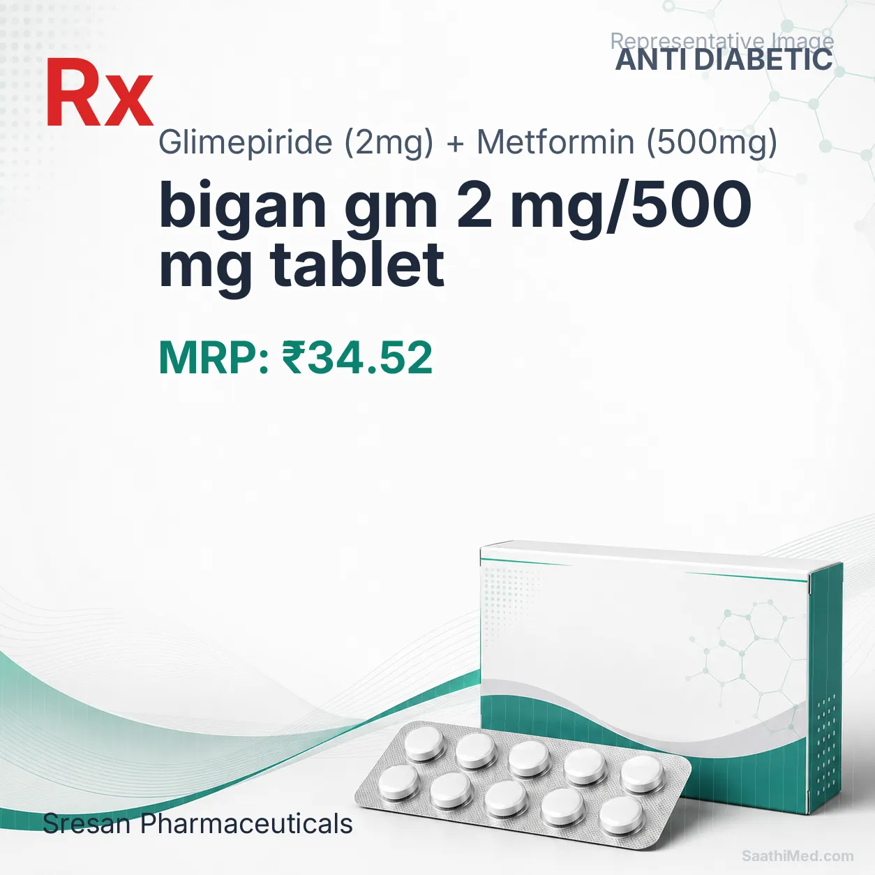 bigan gm 2 mg/500 mg tablet Allopathy (Glimepiride (2mg)) - Uses in Hindi, Side Effects, Substitutes & Price in India