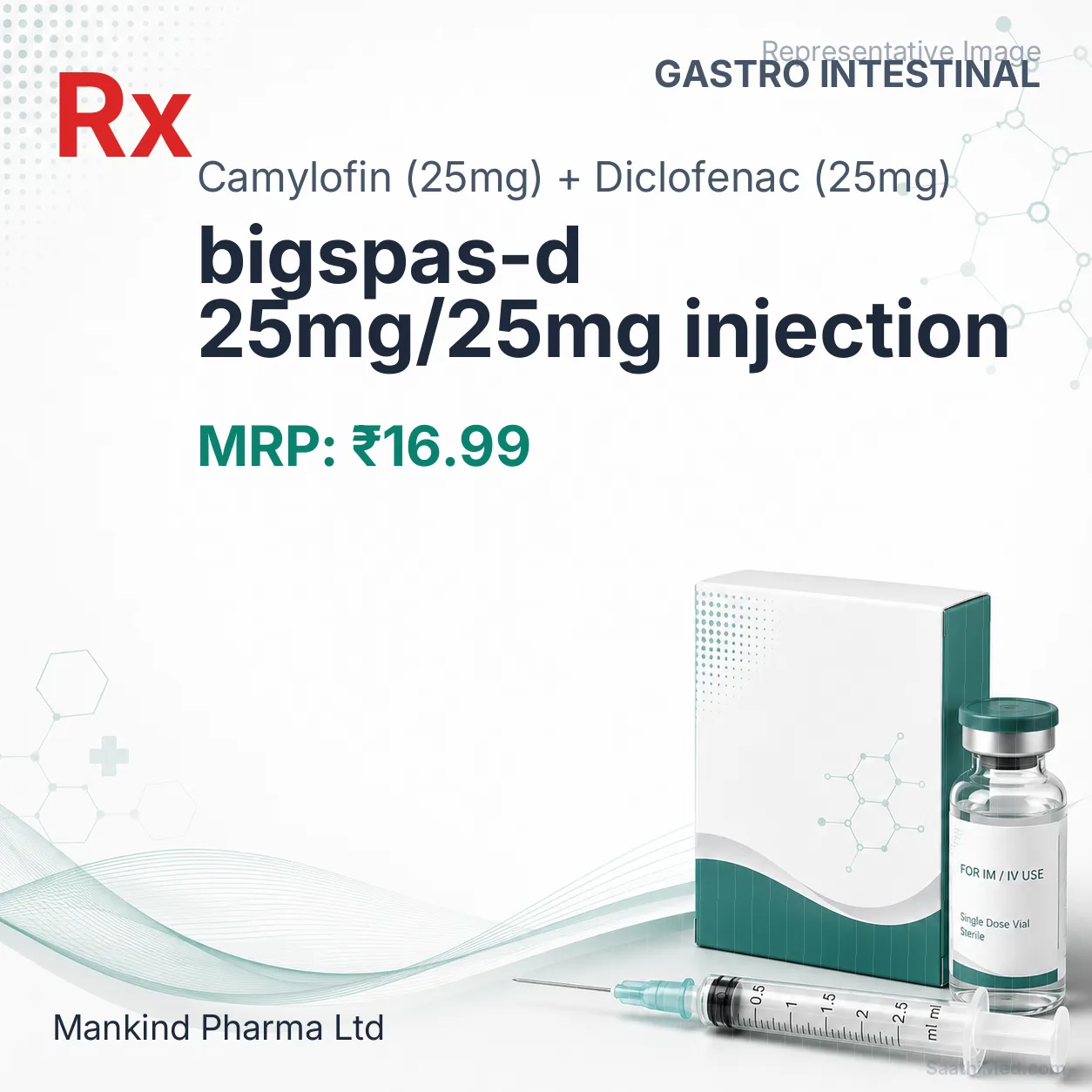 bigspas-d 25mg/25mg injection Allopathy (Camylofin (25mg)) - Uses in Hindi, Side Effects, Substitutes & Price in India