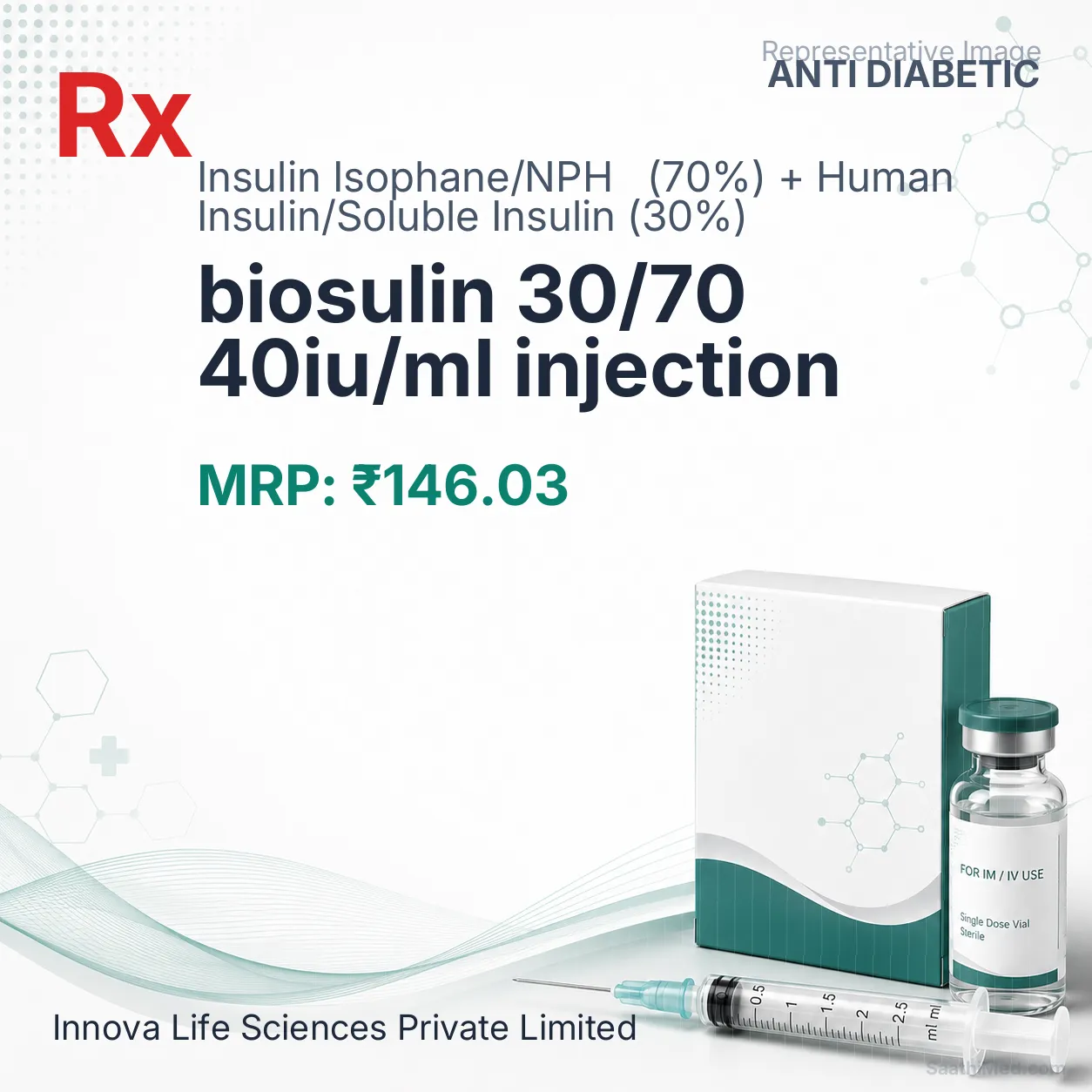 biosulin 30/70 40iu/ml injection Allopathy (Insulin Isophane/NPH (70%)) - Uses in Hindi, Side Effects, Substitutes & Price in India