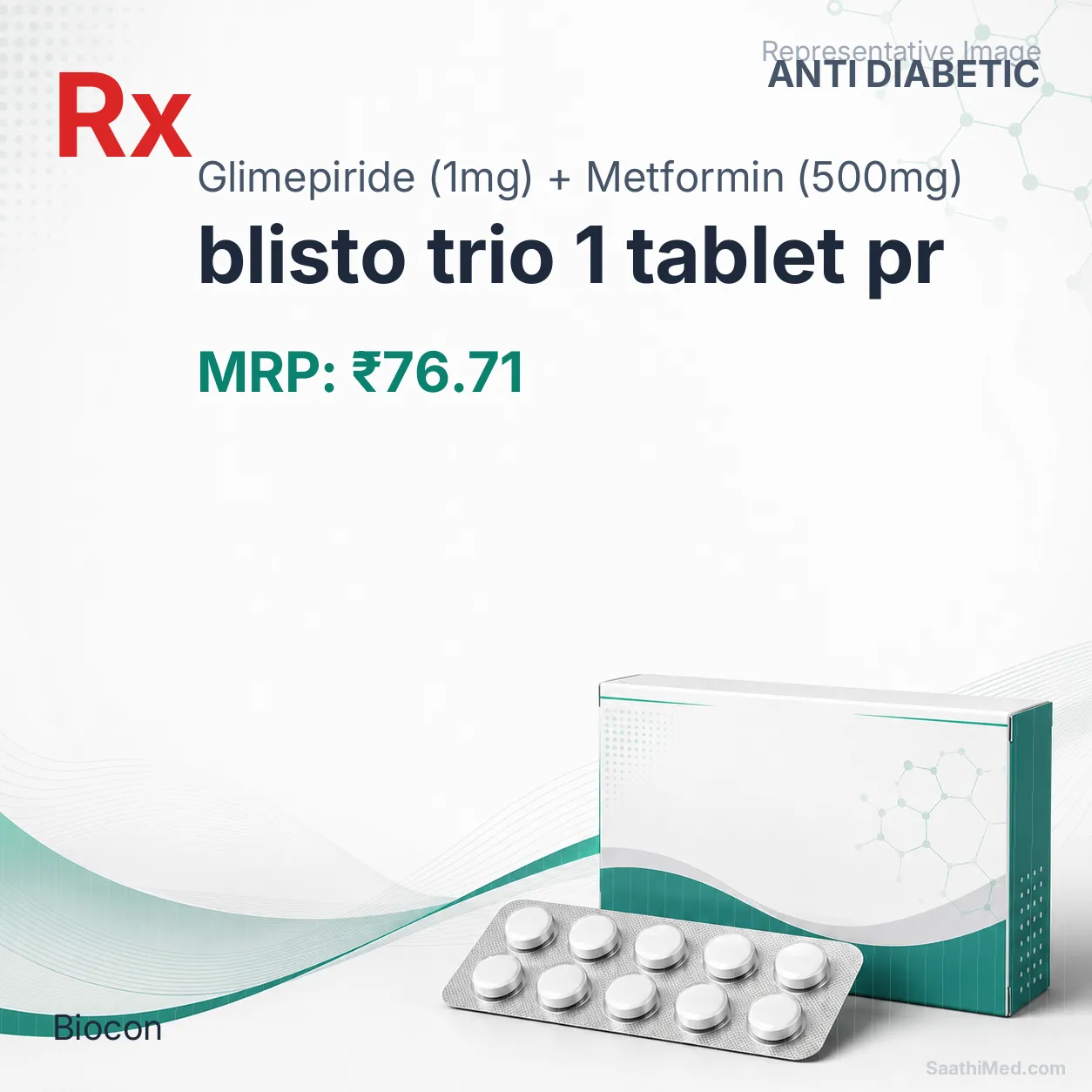 blisto trio 1 tablet pr Allopathy (Glimepiride (1mg)) - Uses in Hindi, Side Effects, Substitutes & Price in India