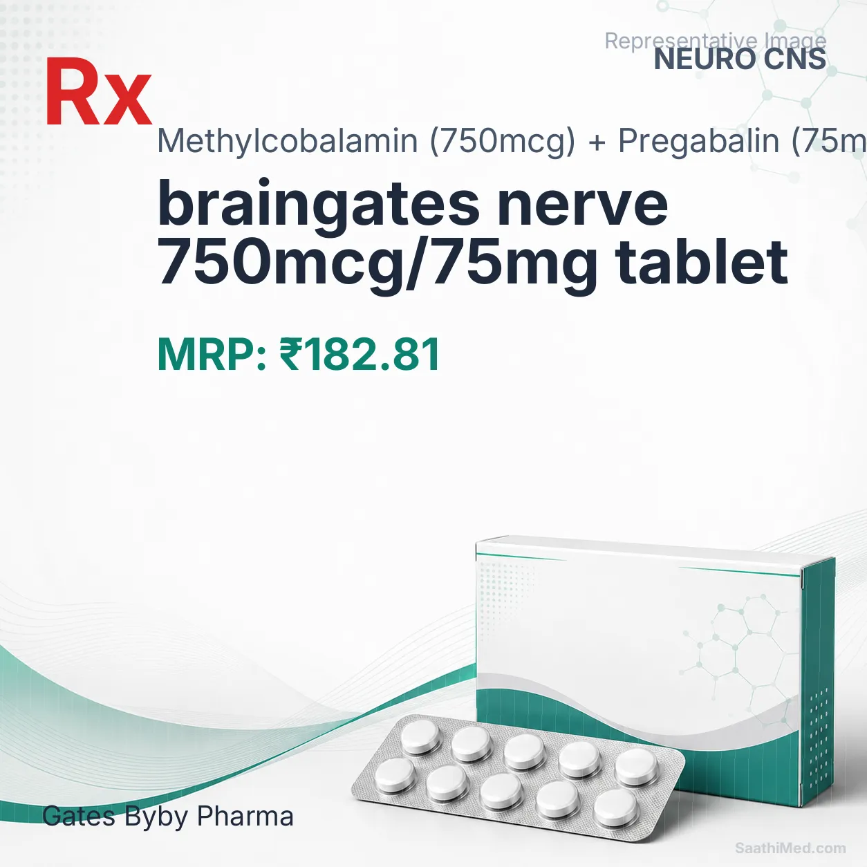 braingates nerve 750mcg/75mg tablet Allopathy (Methylcobalamin (750mcg)) - Uses in Hindi, Side Effects, Substitutes & Price in India