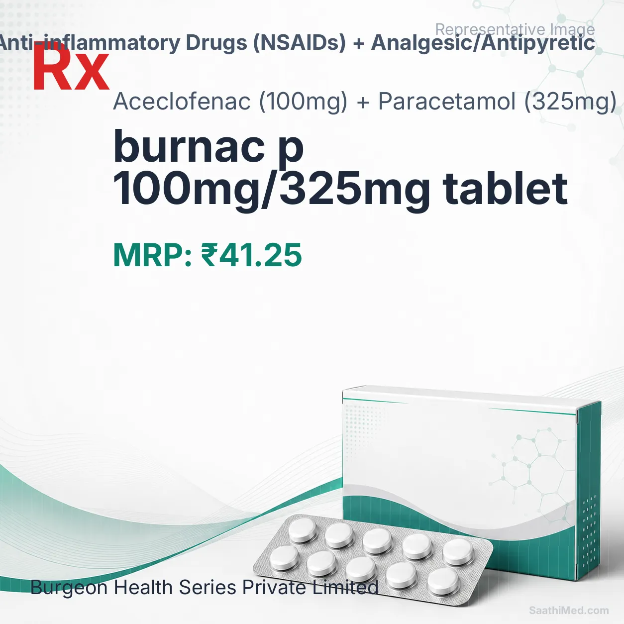 burnac p 100mg/325mg tablet Allopathy (Aceclofenac (100mg)) - Uses in Hindi, Side Effects, Substitutes & Price in India