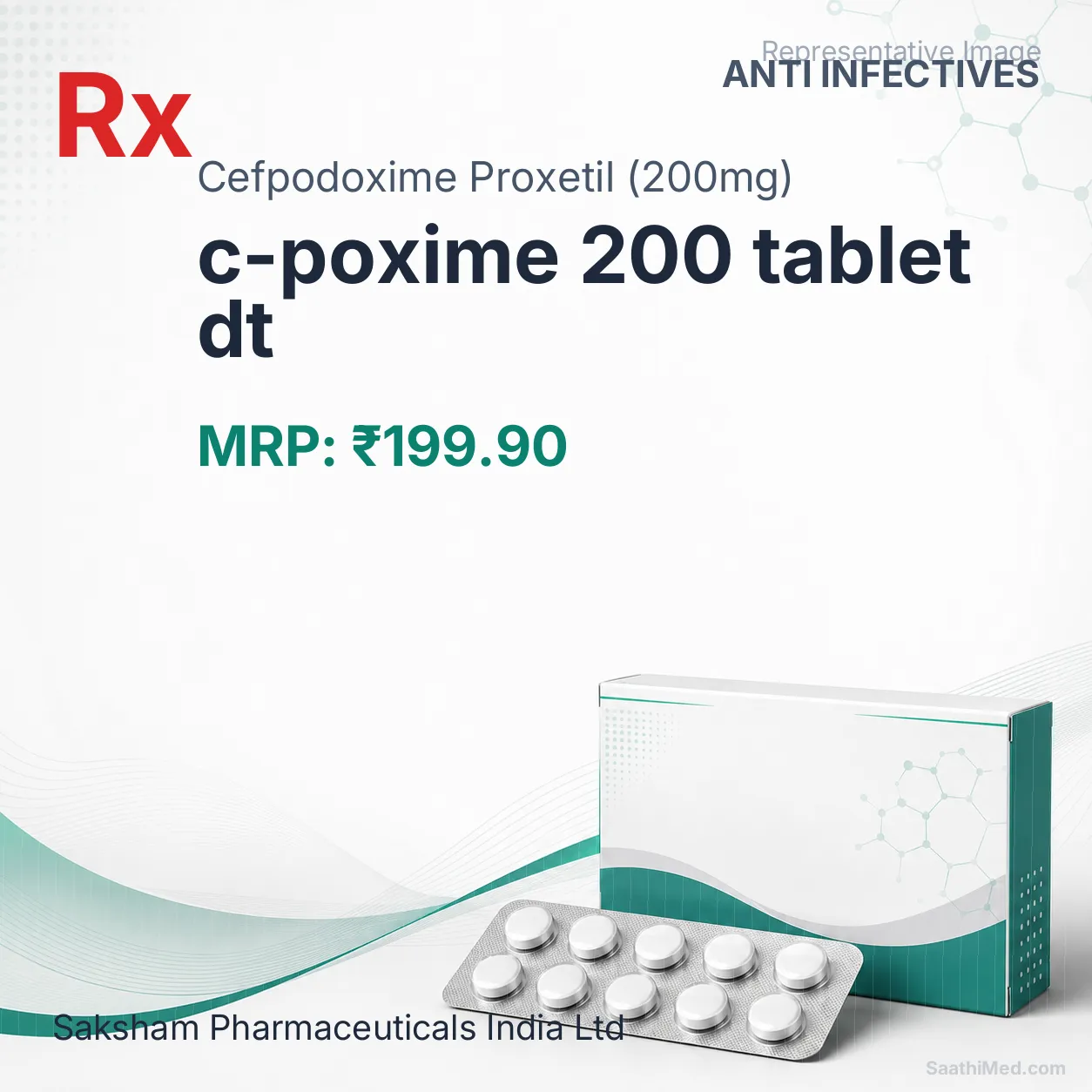 c-poxime 200 tablet dt Allopathy (Cefpodoxime Proxetil (200mg)) - Uses in Hindi, Side Effects, Substitutes & Price in India