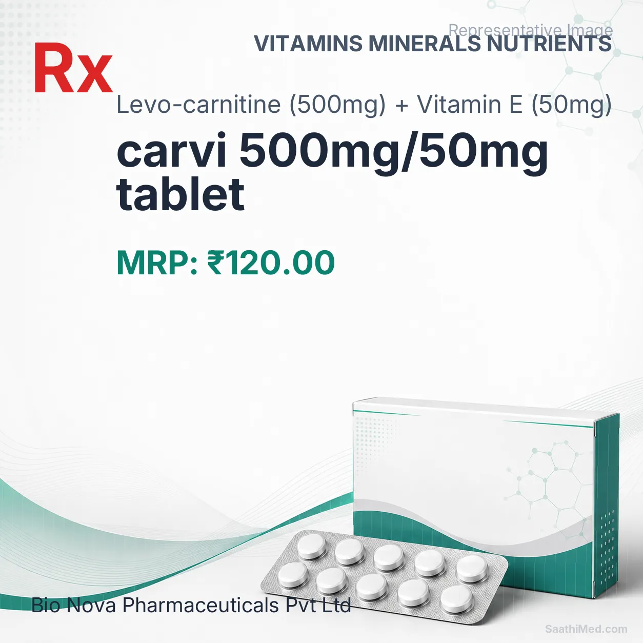 carvi 500mg/50mg tablet Allopathy (Levo-carnitine (500mg)) - Uses in Hindi, Side Effects, Substitutes & Price in India