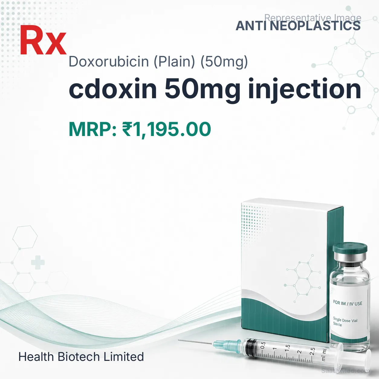 cdoxin 50mg injection Allopathy (Doxorubicin (Plain) (50mg)) - Uses in Hindi, Side Effects, Substitutes & Price in India