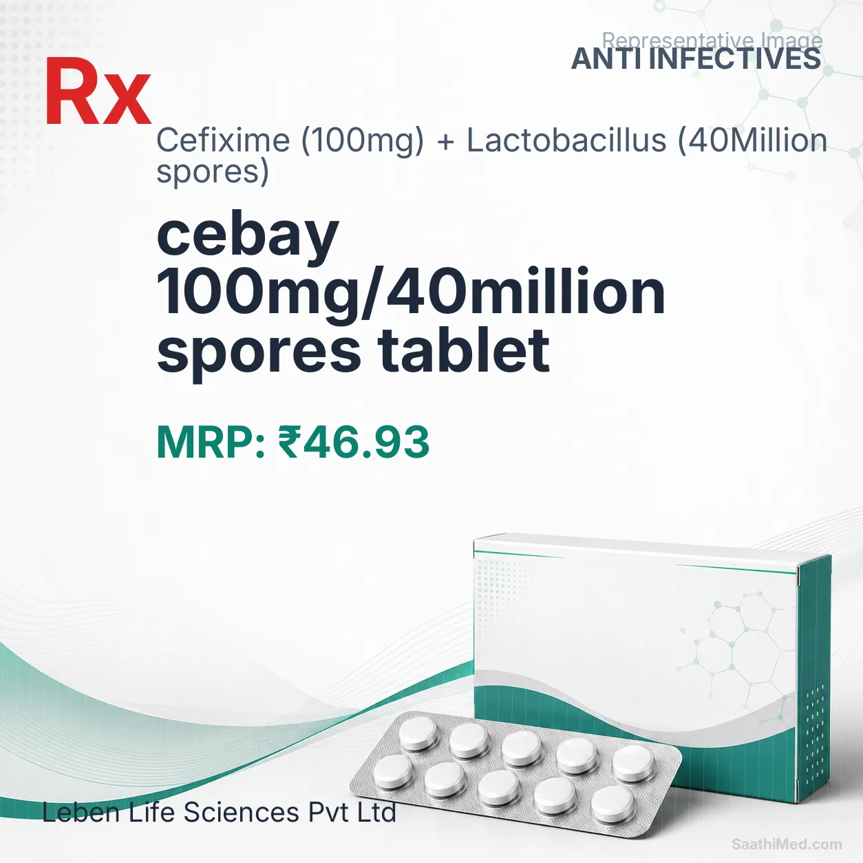 cebay 100mg/40million spores tablet Allopathy (Cefixime (100mg)) - Uses in Hindi, Side Effects, Substitutes & Price in India