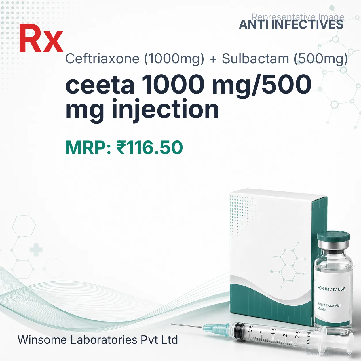 ceeta 1000 mg/500 mg injection - Ceftriaxone (1000mg) + Sulbactam (500mg) medicine