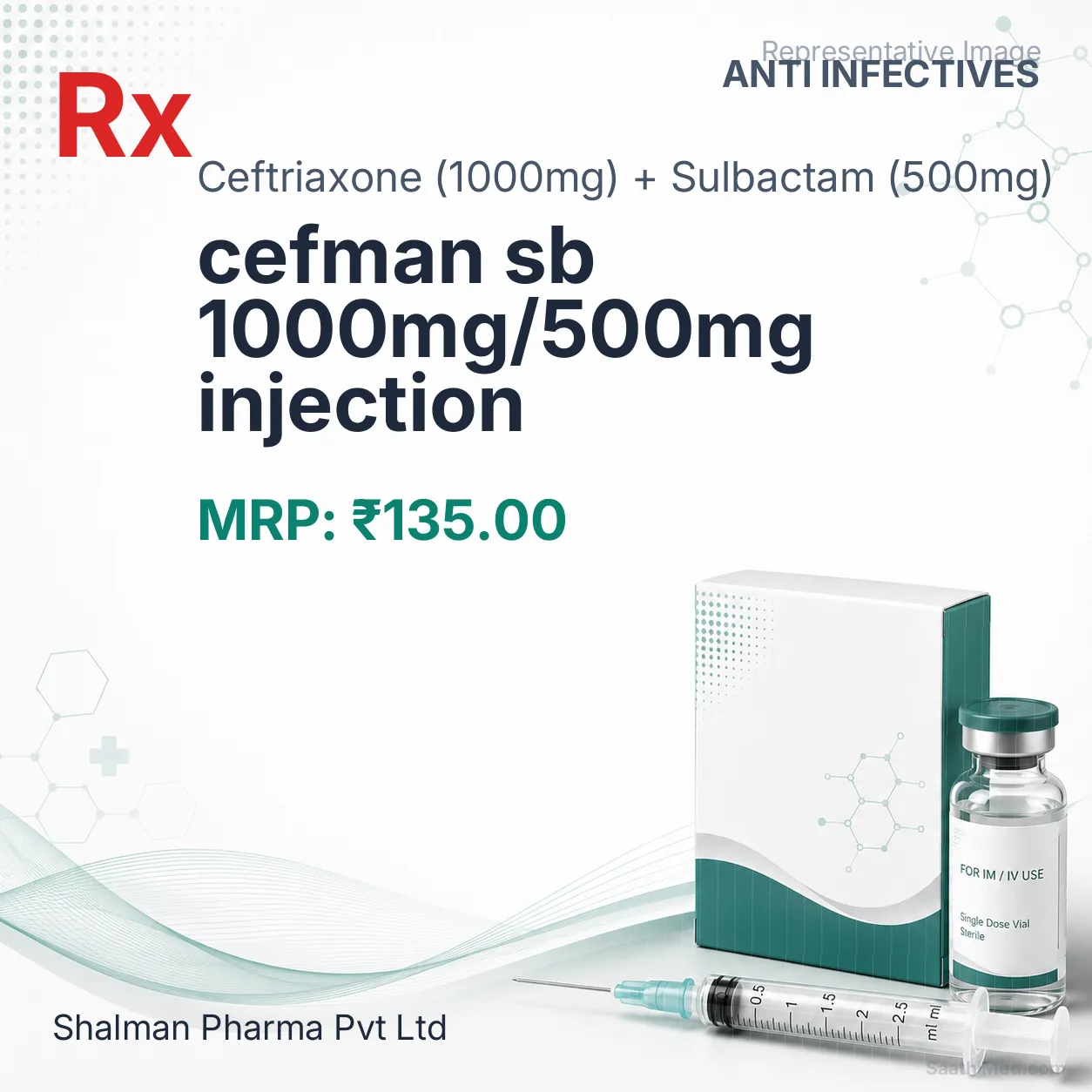 cefman sb 1000mg/500mg injection Allopathy (Ceftriaxone (1000mg)) - Uses in Hindi, Side Effects, Substitutes & Price in India