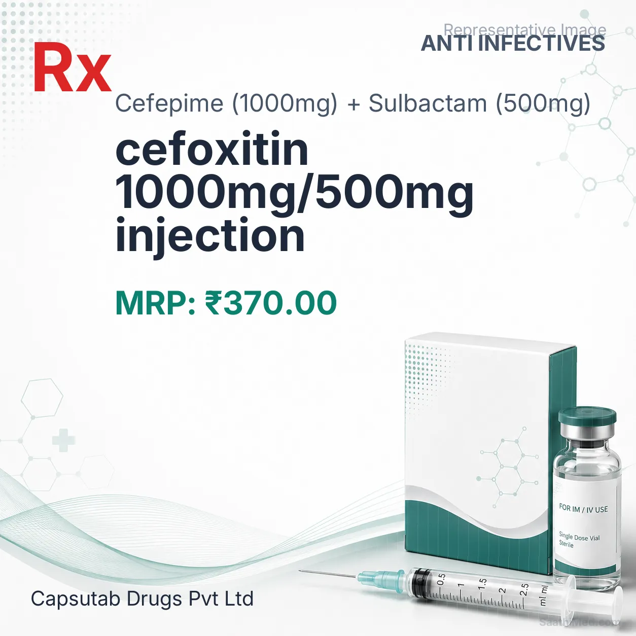 cefoxitin 1000mg/500mg injection - Cefepime (1000mg) + Sulbactam (500mg) medicine