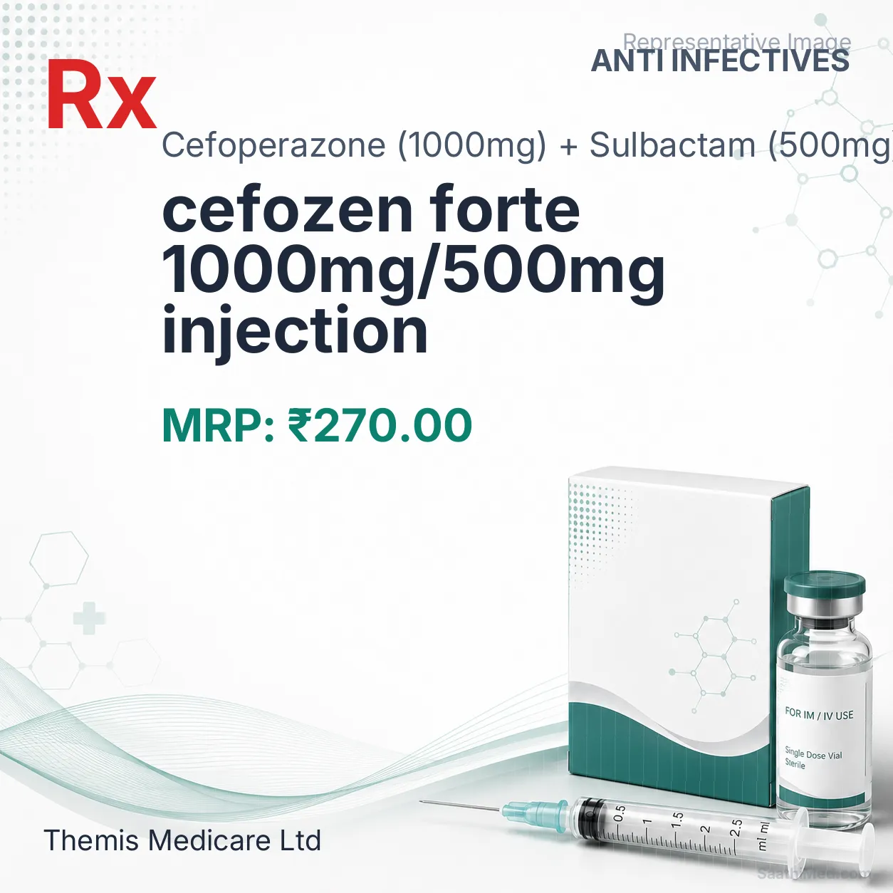 cefozen forte 1000mg/500mg injection Allopathy (Cefoperazone (1000mg)) - Uses in Hindi, Side Effects, Substitutes & Price in India